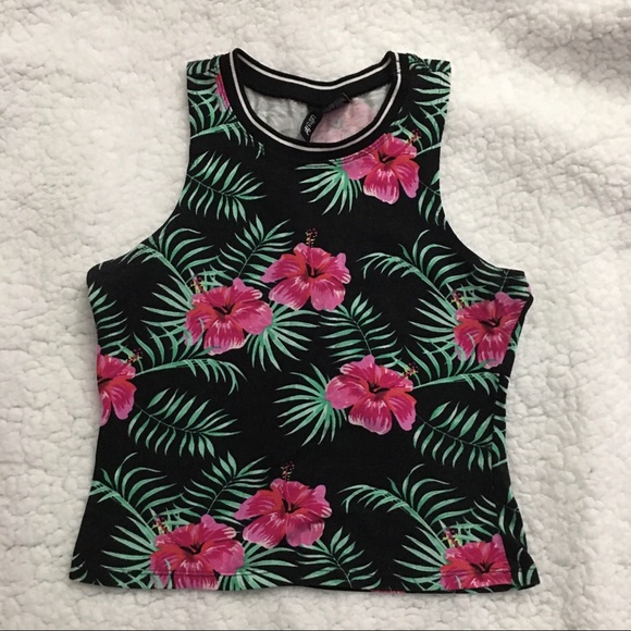 Floral High Neck Crop Top - Picture 1 of 3